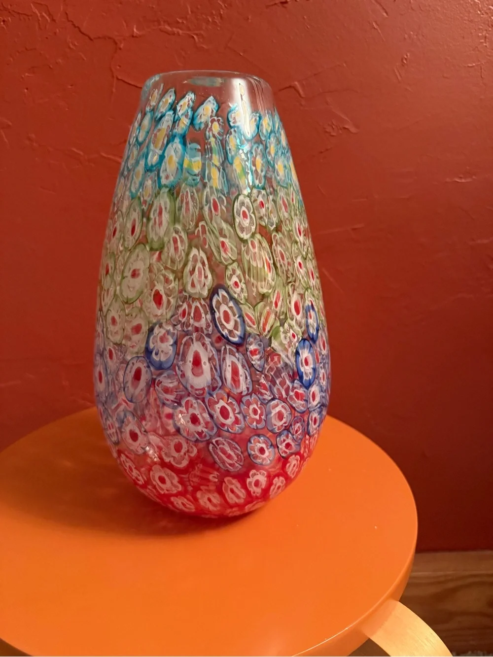 Pier 1 Millefiori Floral Glass Vase in Red, Blue, Green, Cream